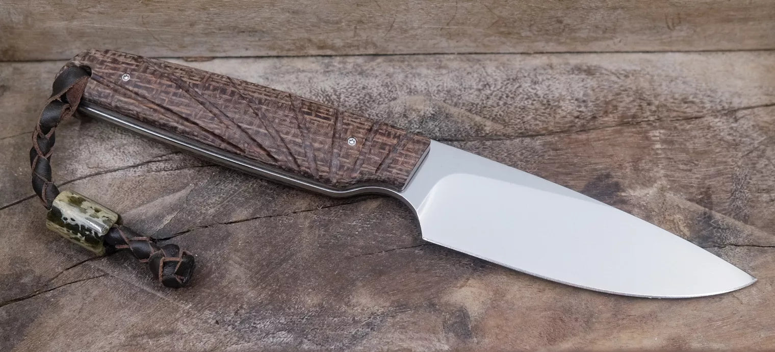 Arno Bernard Knives Bongo mit Burlap Micarta + grüner Bead