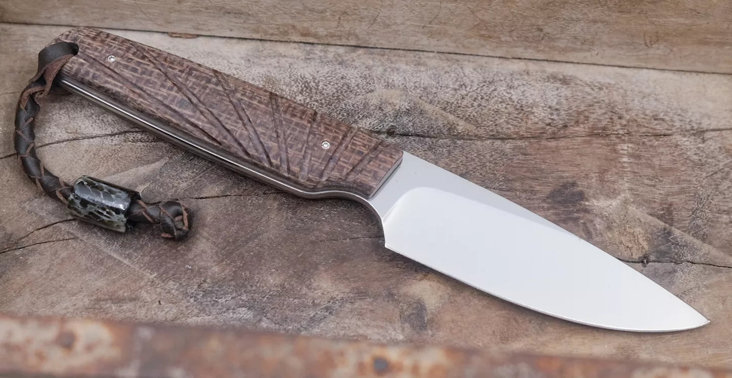 Arno Bernard Knives Bongo mit Burlap Micarta + grauer Bead