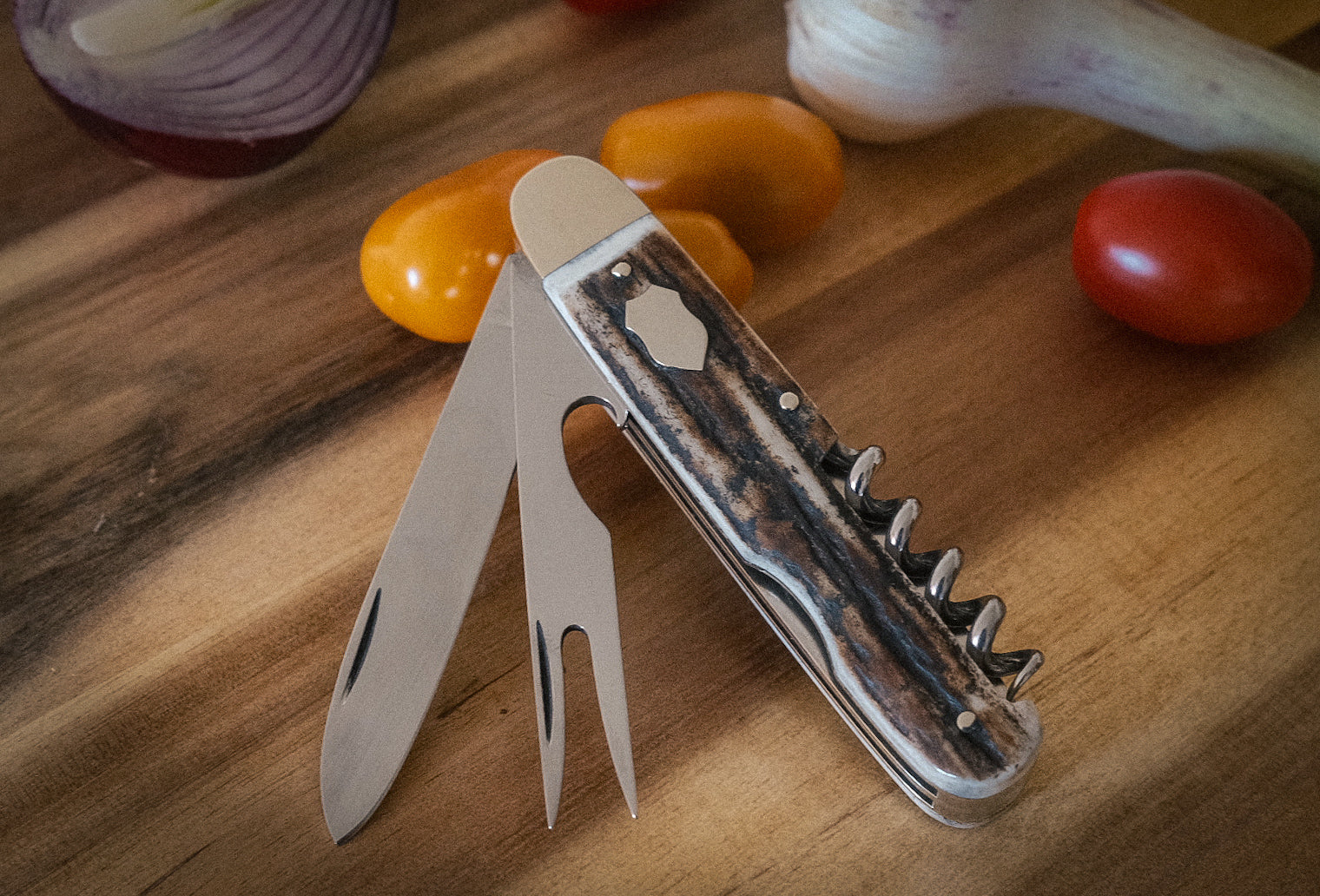 Hartkopf Picknickmesser mit Korkenzieher – Hirschhorn