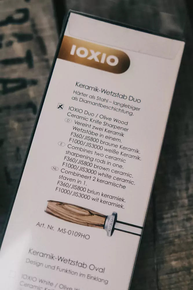 IOXIO Keramik-Wetzstab Duo Olivenholz F360/J800 + F1000/J3000