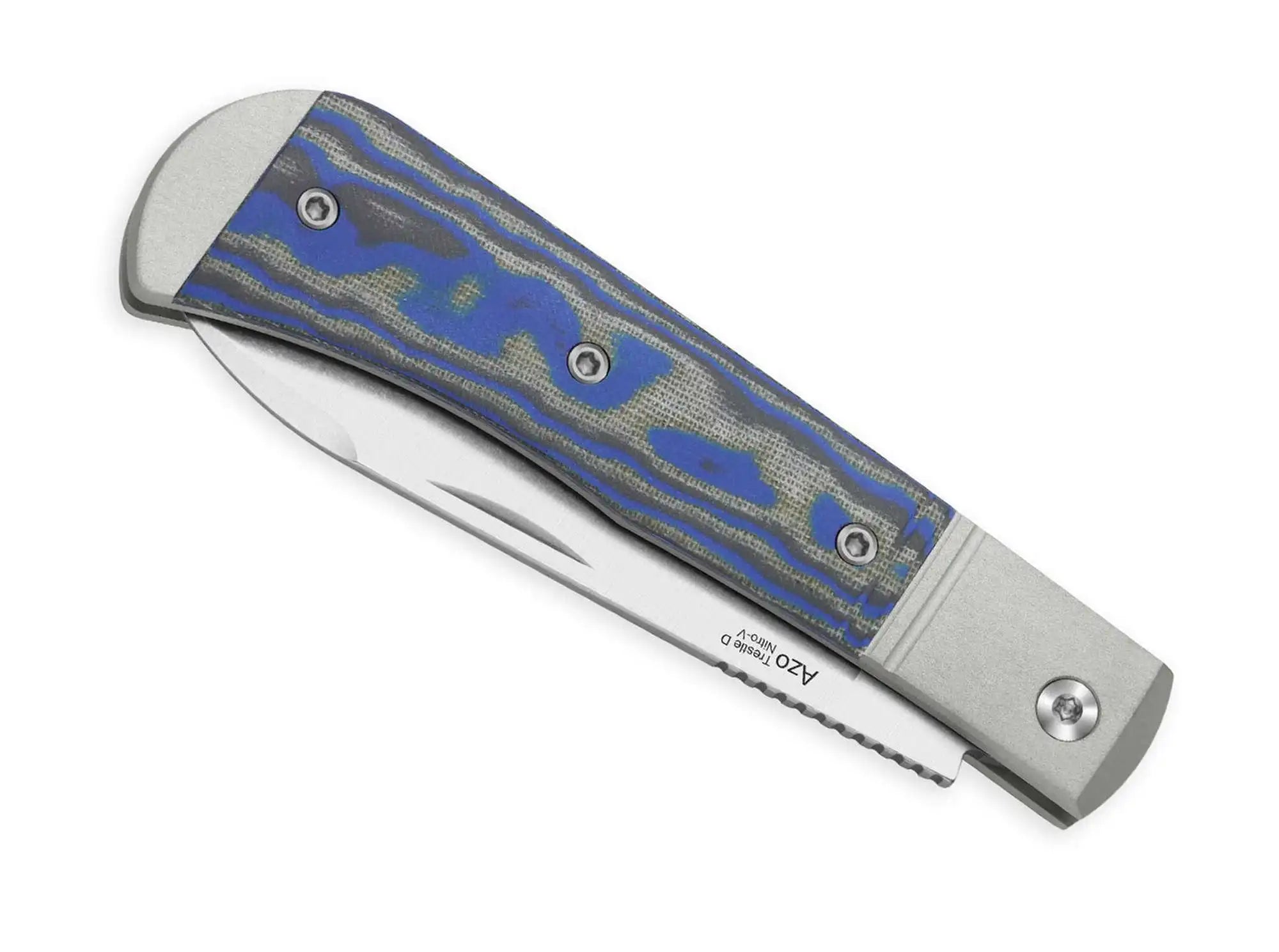 Kizer Trestle D Nitro-V Aluminum & Blue & Grey Vortex Micarta