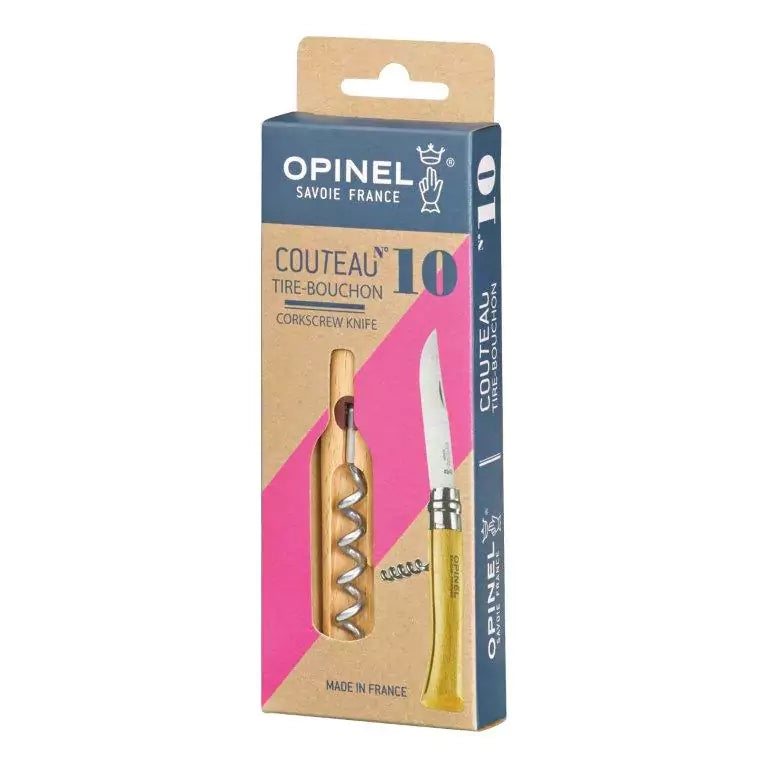 Opinel Taschenmesser No 10, rostfrei, Buche, mit Korkenzieher