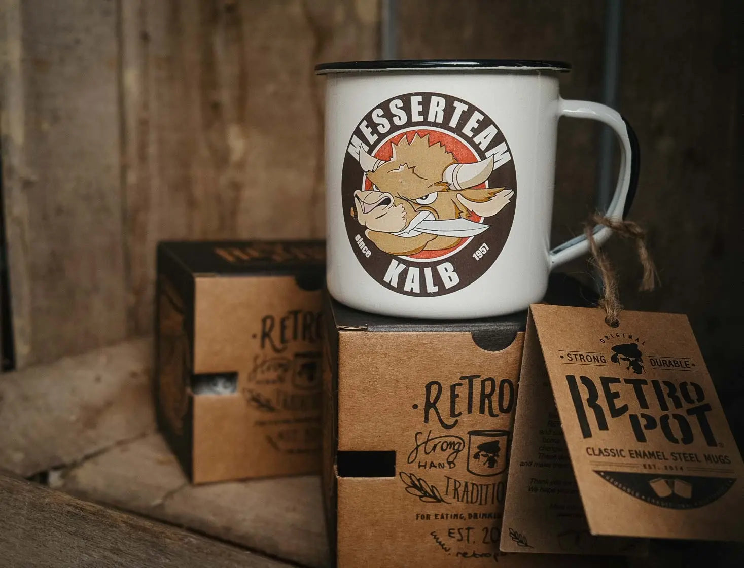 Retropot Classic Enamel Mug Mad Cow