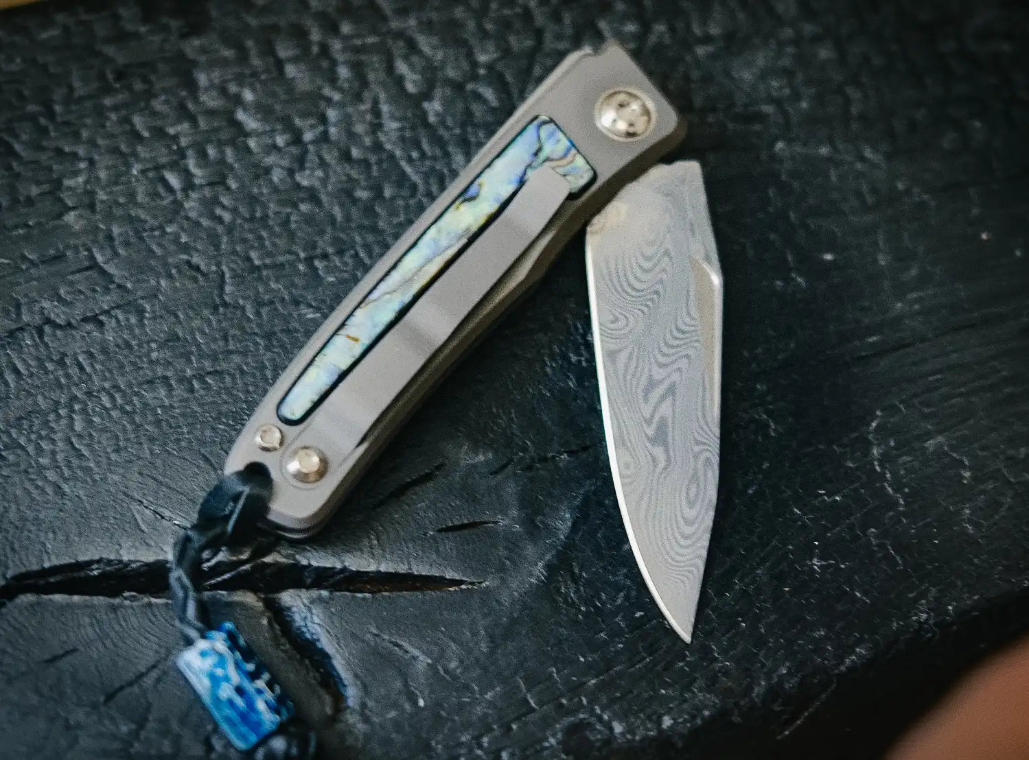 Arno Bernard Knives Rinkhals Damasteel Paua Abalone (Fuller, Mirror Polished)