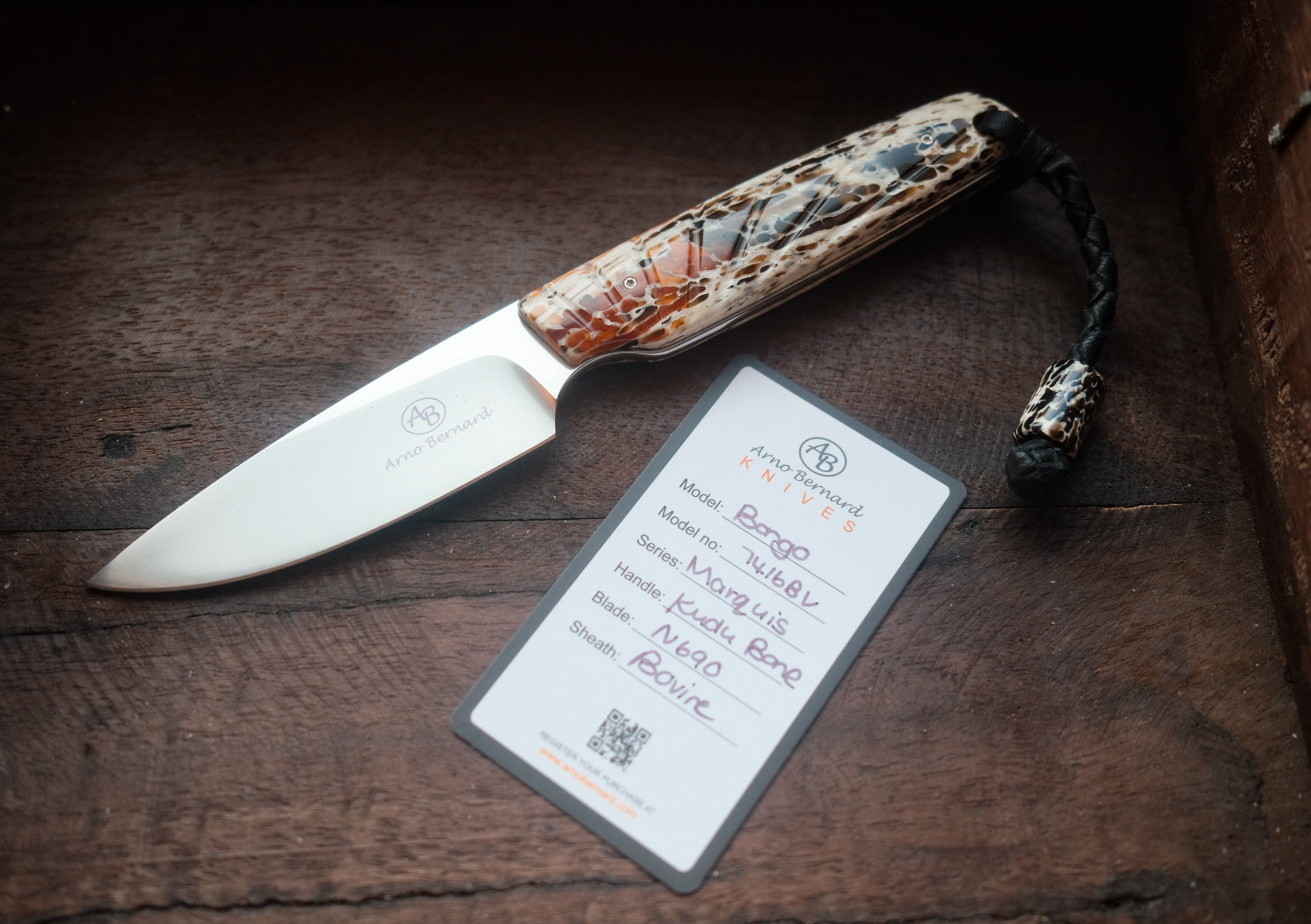 Arno Bernard Knives Bongo mit Kudu-Knochen (orange-braun)