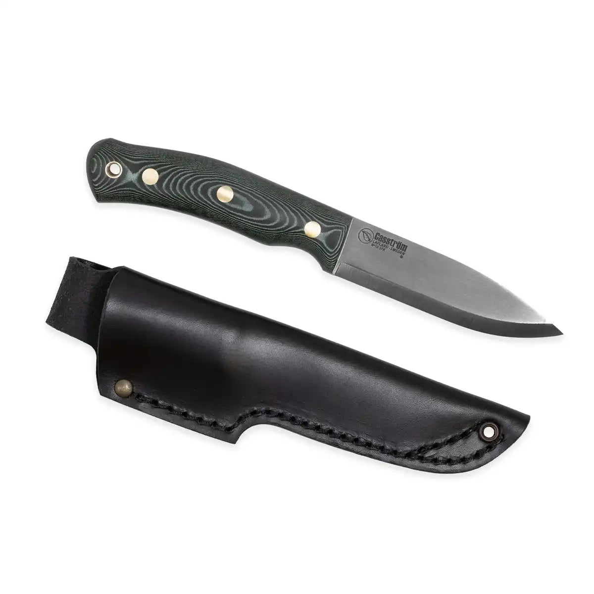 Casström No.10 SFK, grünes Micarta, Scandi, Lederscheide