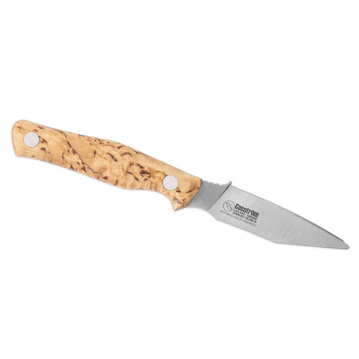 Casström Swedish Field Dresser, stabilized curly birch, Kydex