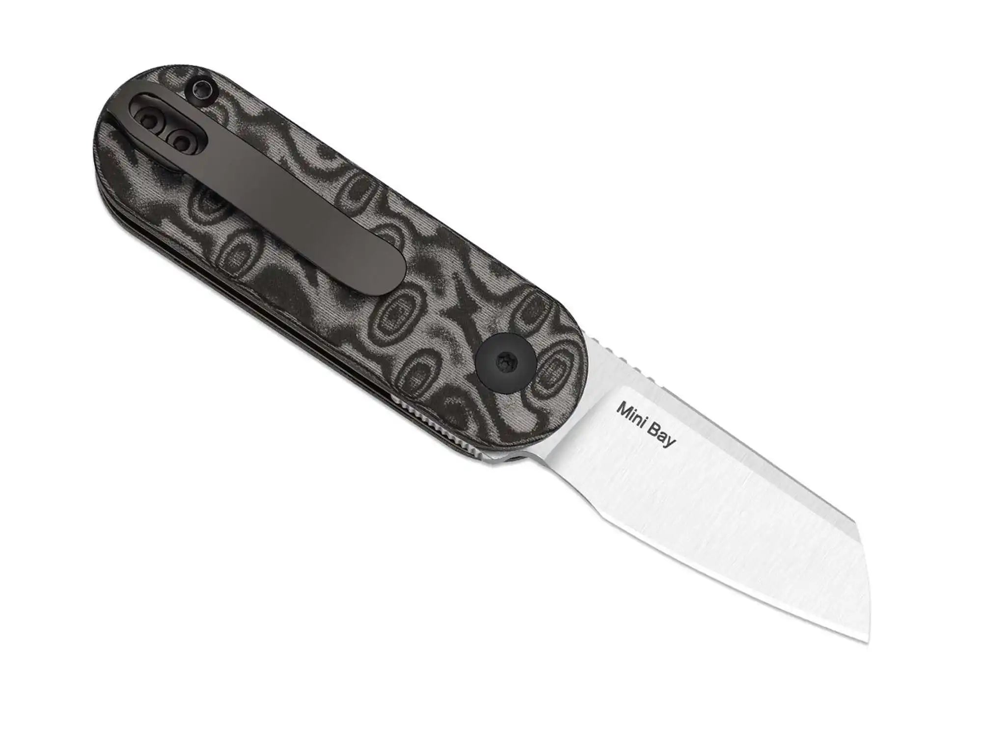 Kizer Mini Bay 14C28N Grey Vortex Pattern Micarta