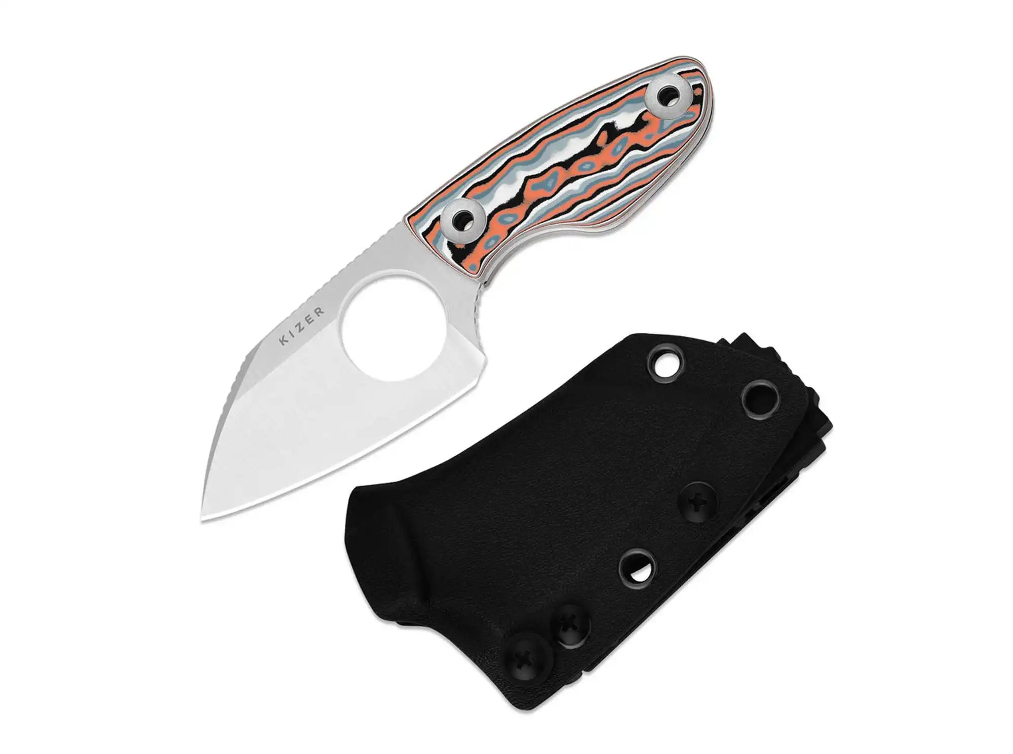 Kizer Nightjar AUS-10 Multicolor Vortex Pattern Micarta