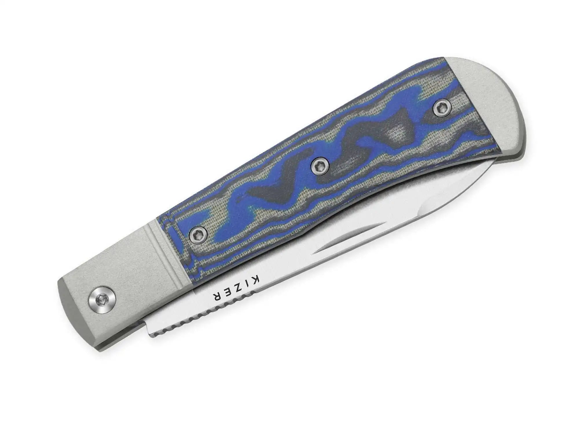 Kizer Trestle D Nitro-V Aluminum & Blue & Grey Vortex Micarta