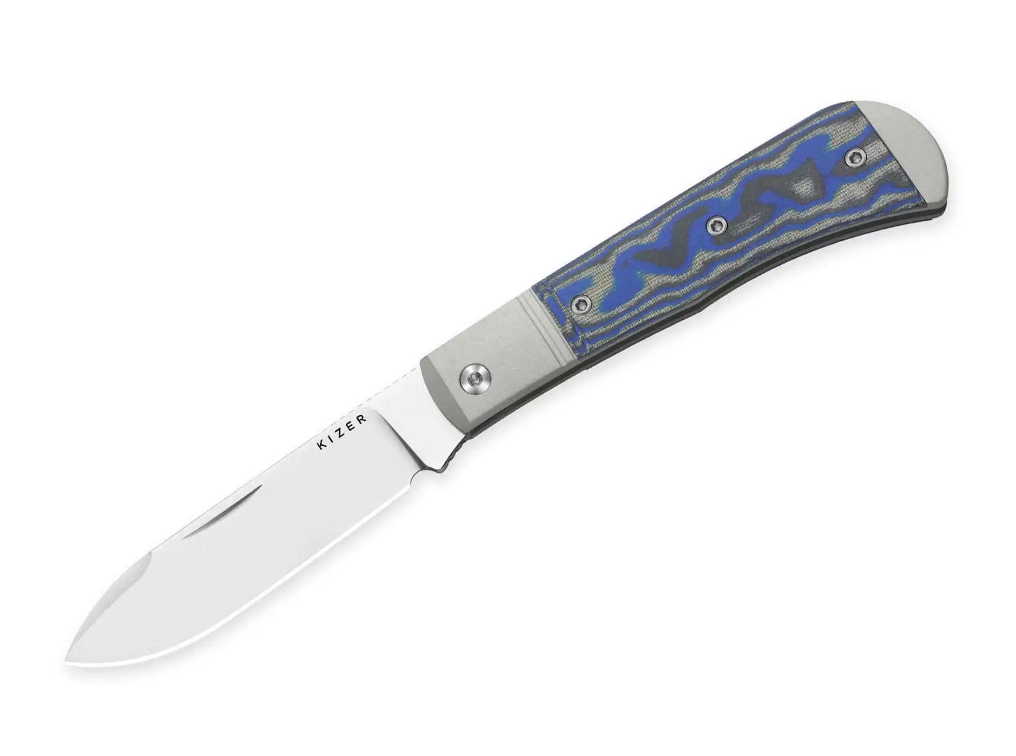 Kizer Trestle D Nitro-V Aluminum & Blue & Grey Vortex Micarta