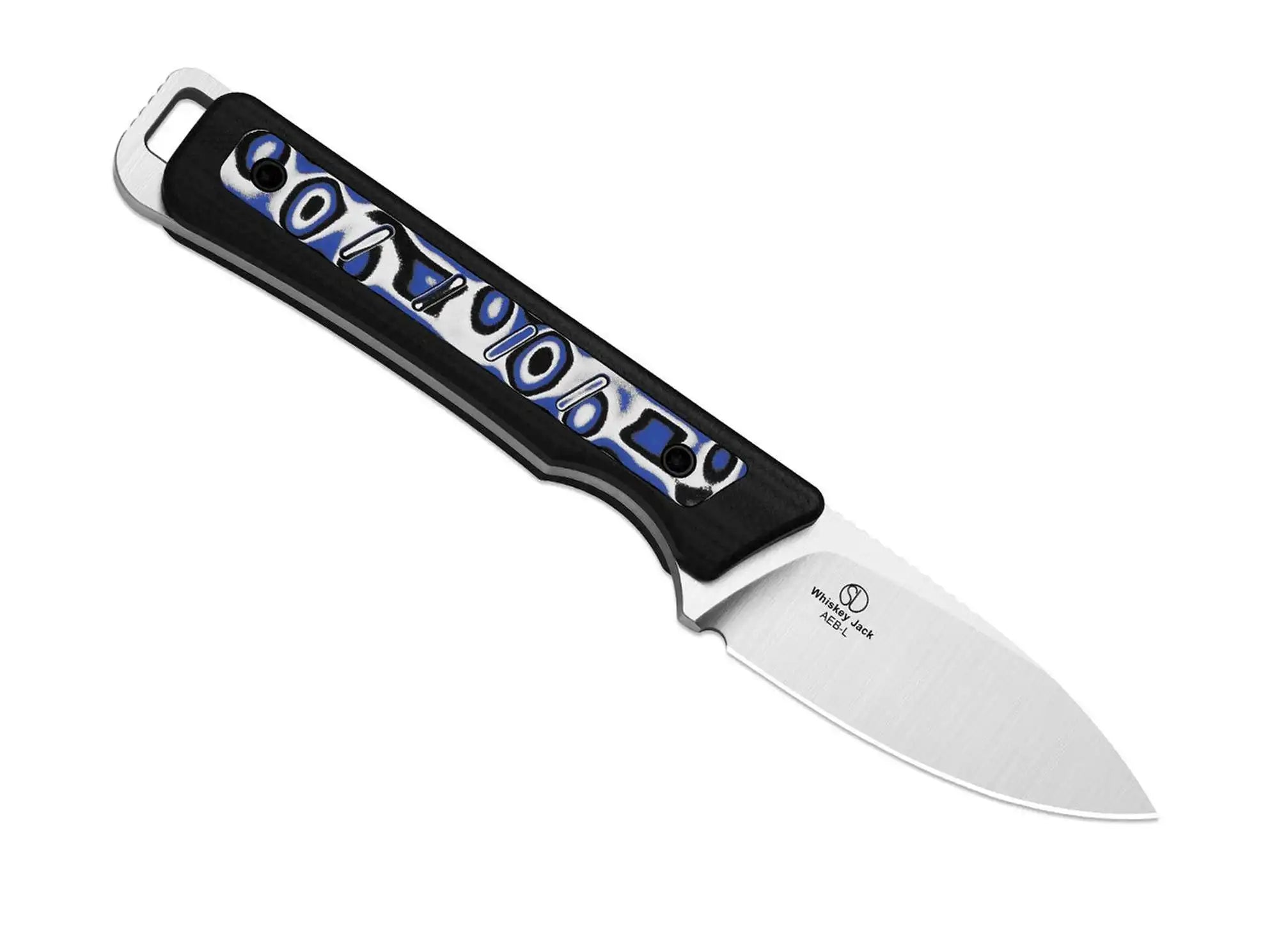 Kizer Whiskey Jack AEB-L Black & Blue G10 & White Micarta