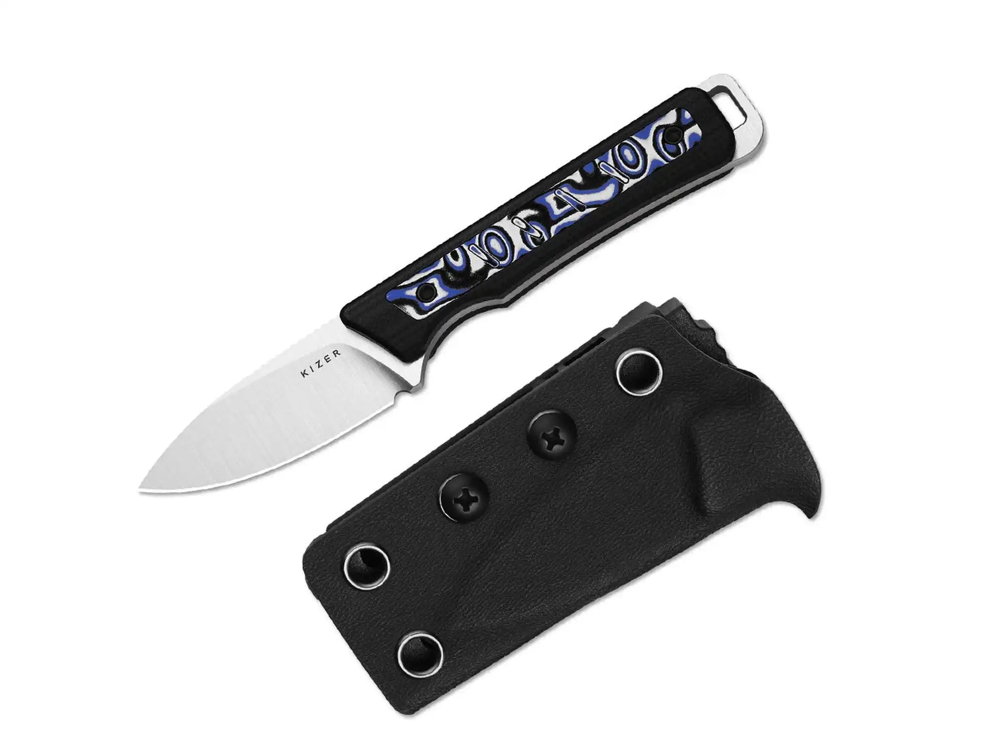 Kizer Whiskey Jack AEB-L Black & Blue G10 & White Micarta