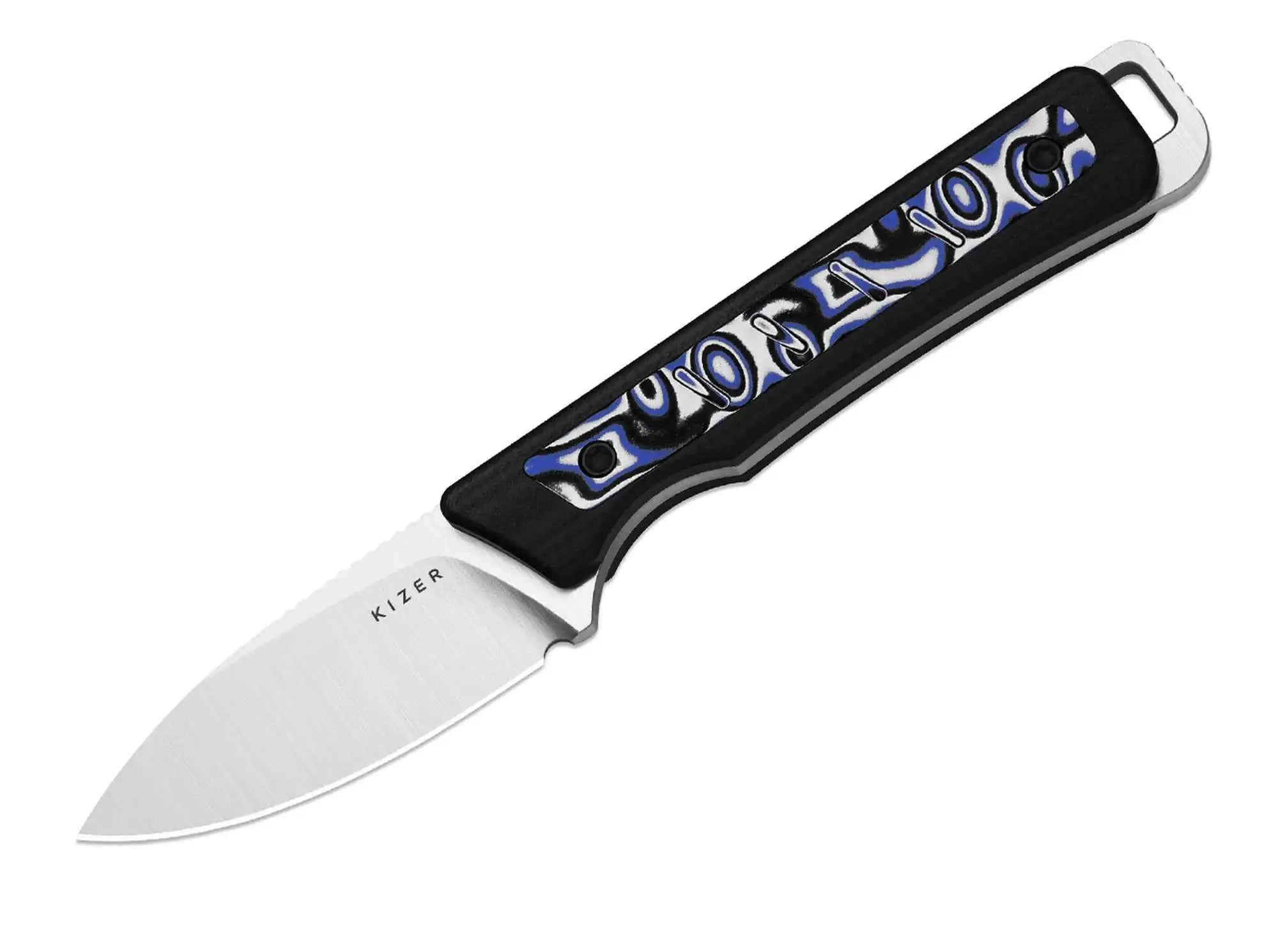 Kizer Whiskey Jack AEB-L Black & Blue G10 & White Micarta