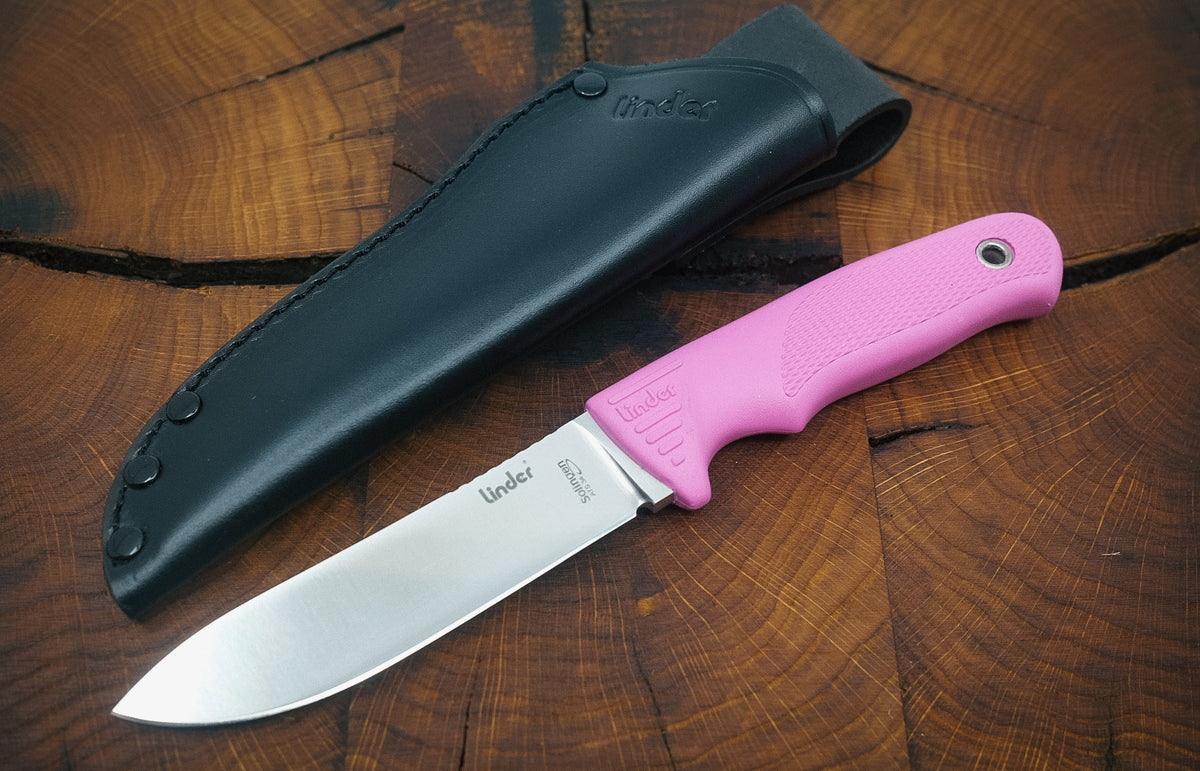 Linder Wanger Super Edge 2 ATS 34 Hunting Knife Bushcraft Pink Linder Leather Sheath