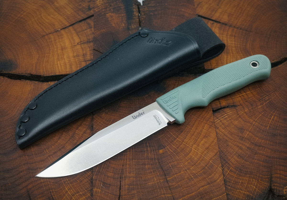 Linder Wanger Super Edge 5 ATS 34 Bushcraft Jagdmesser Grün Linder Lederscheide