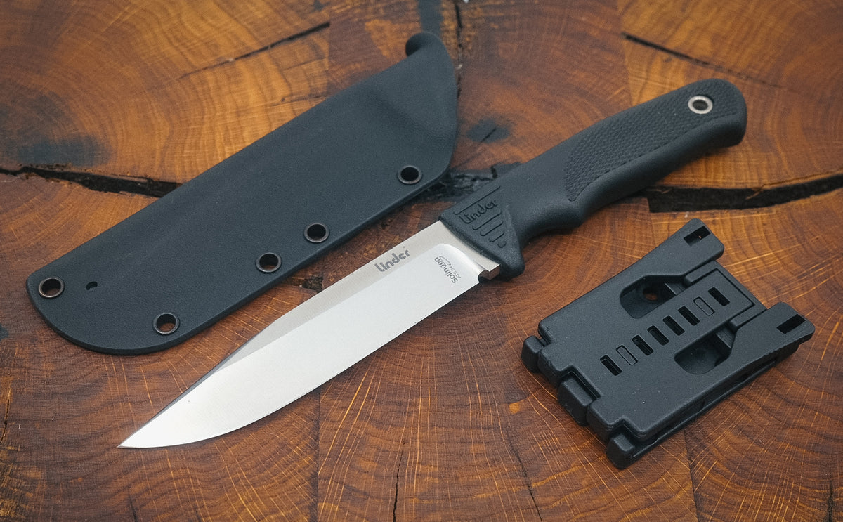 Linder Wanger Super Edge 5 ATS 34 Couteau de Chasse Bushcraft Noir Étui Kydex avec Clip