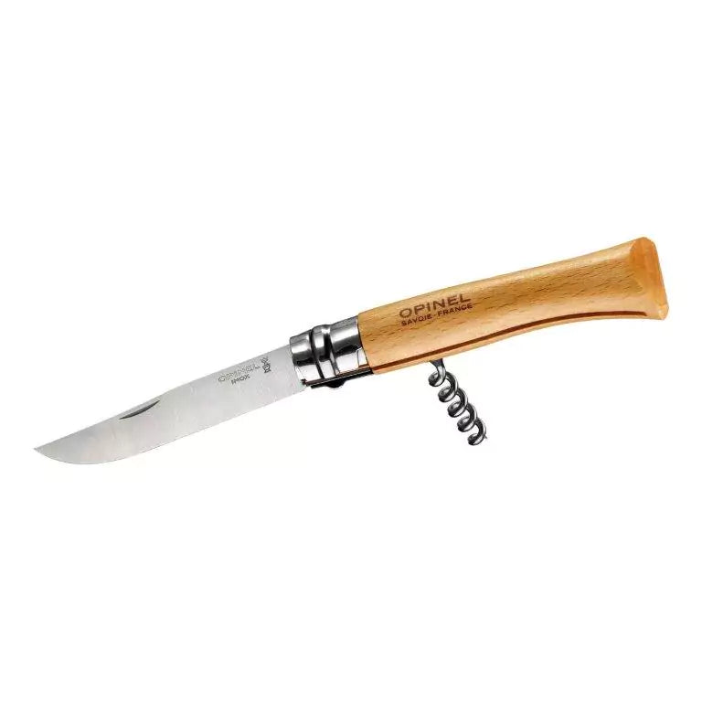 Opinel Taschenmesser No 10, rostfrei, Buche, mit Korkenzieher
