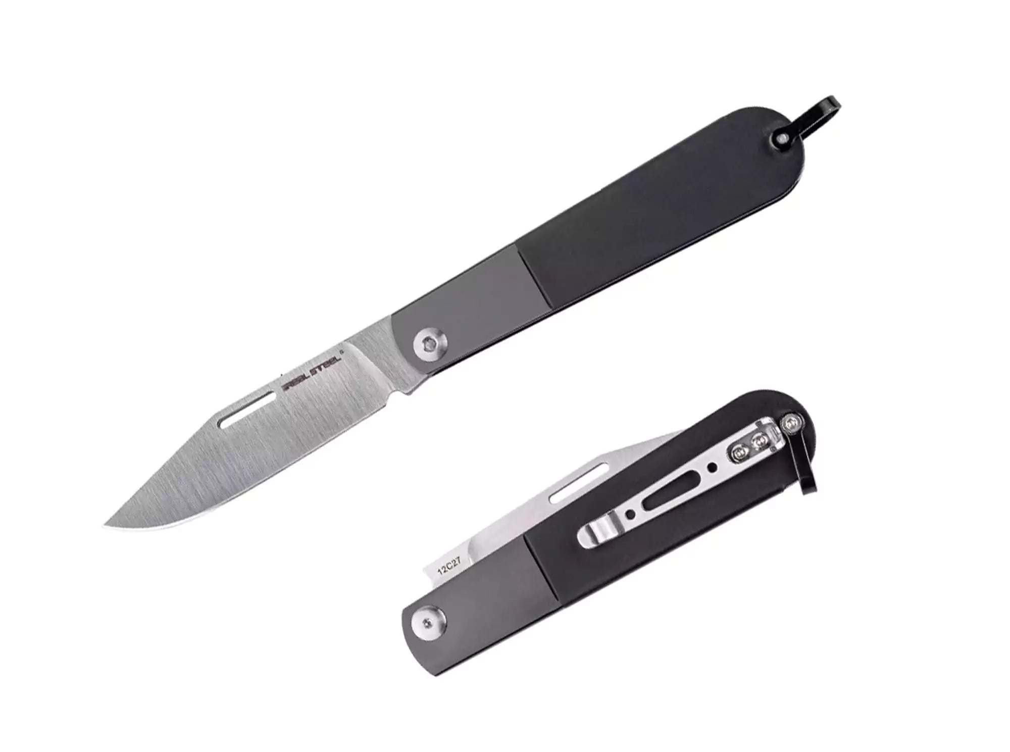 Real Steel Real Barlow RB-3 Clip Point 12C27 Black Steel