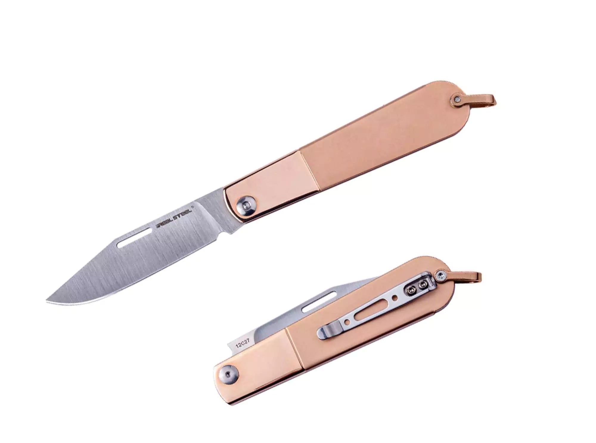 Real Steel Real Barlow RB-3 Clip Point 12C27 Rosegold Steel