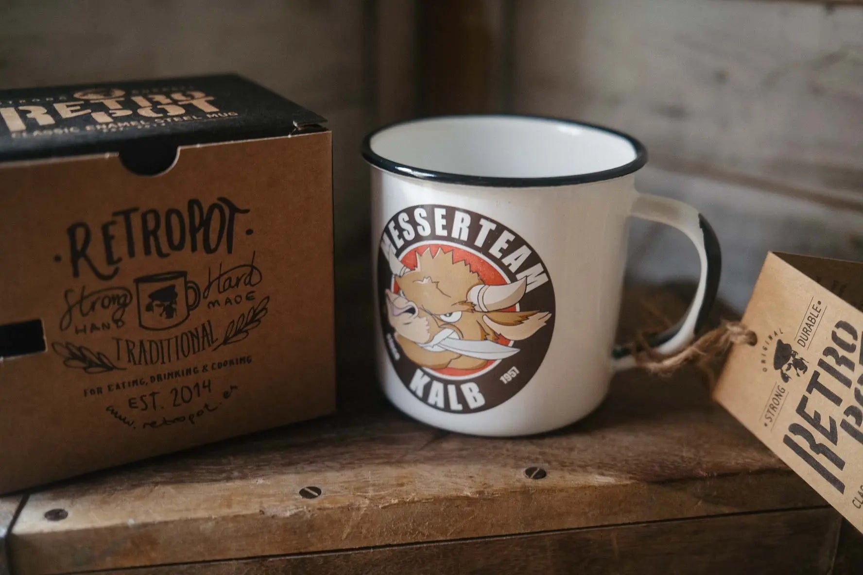 Retropot Classic Enamel Mug Mad Cow