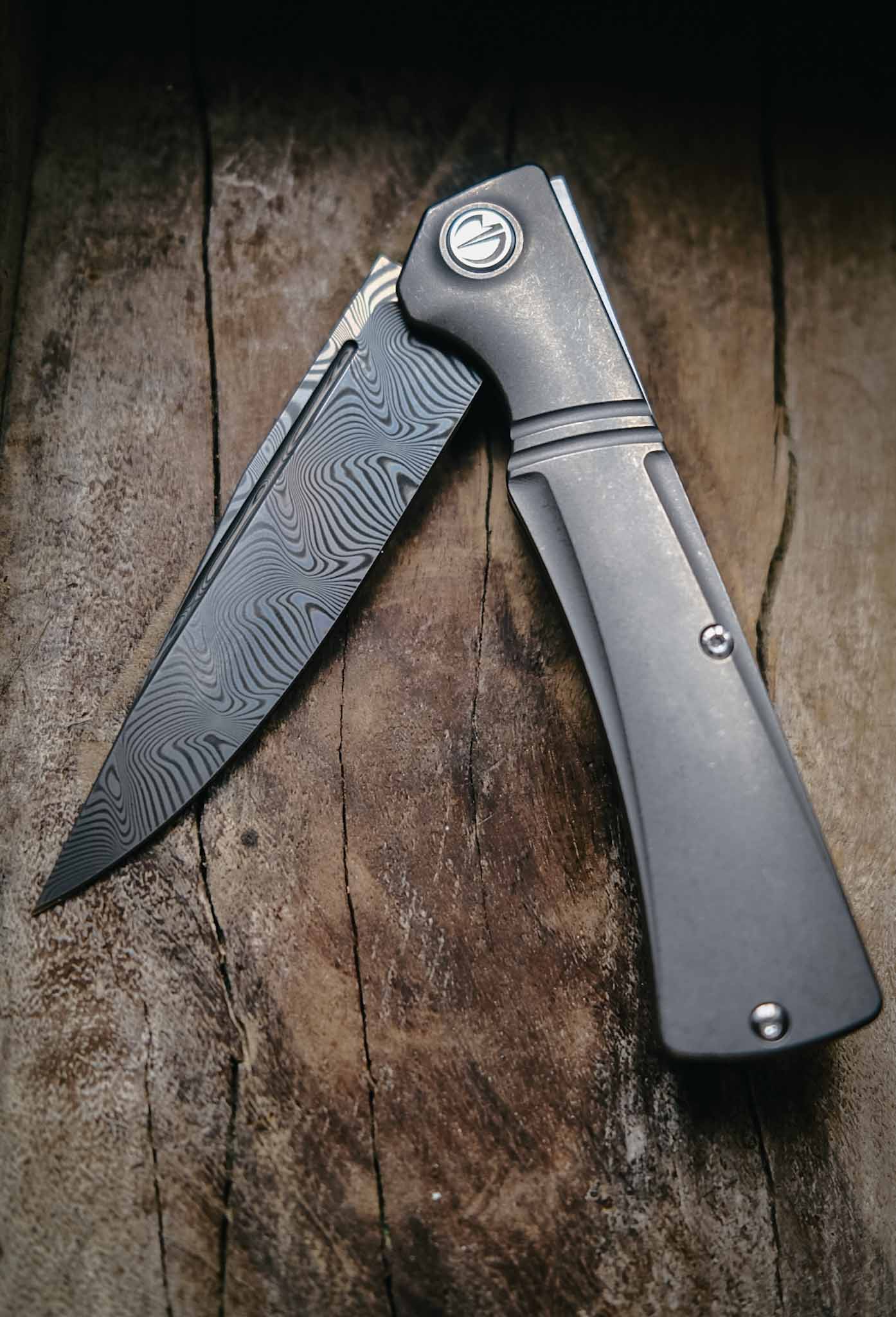 SK-X Slipjoint, Damast Raindrop full Titan, Hohlschliff